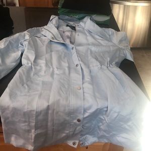 Dennis Basso BLUE light jacket  silky L never worn cuffed w/ hood from q…